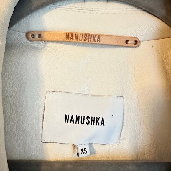 Nanushka Blair Side Button Vegan Leather Butter Soft Ivory Off White Blazer XS - Picture 3 of 10